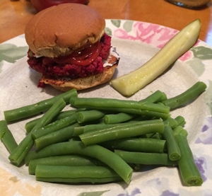 beet burgers with steamed green beans