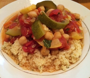 Moroccan Zucchini and Chikpeas over couscous